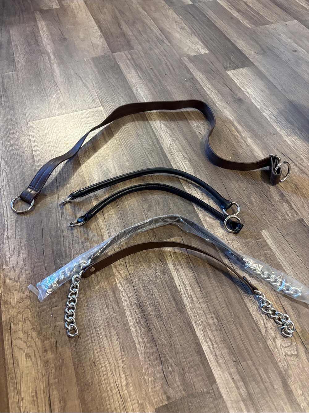 Interchangeable Brown and Black Handbag Strap Set with Silver Hardware